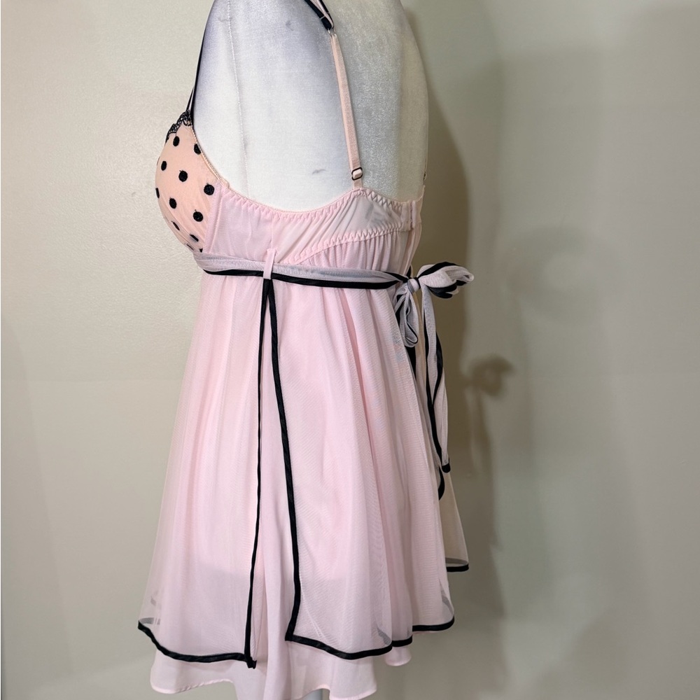 Elegant Pink Polka Dot Babydoll Lingerie - Picture 4 of 6